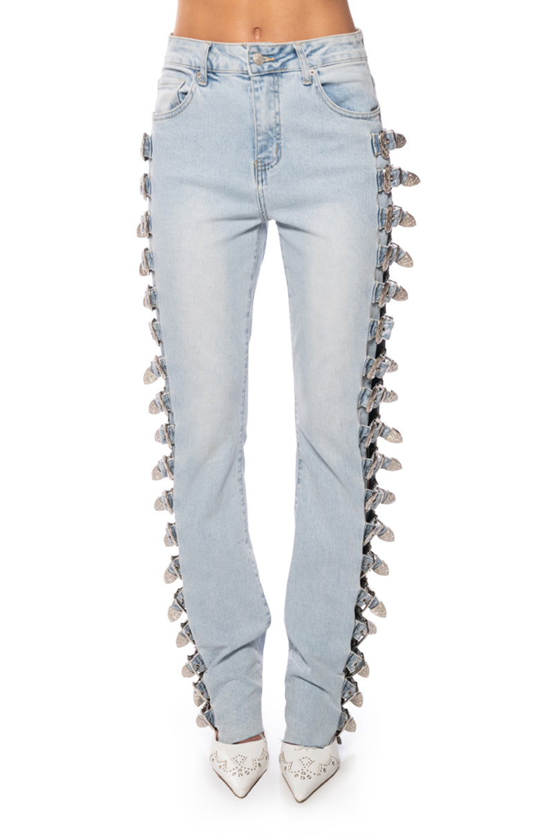 ALL ABOUT BUCKLES WIDE LEG JEANS