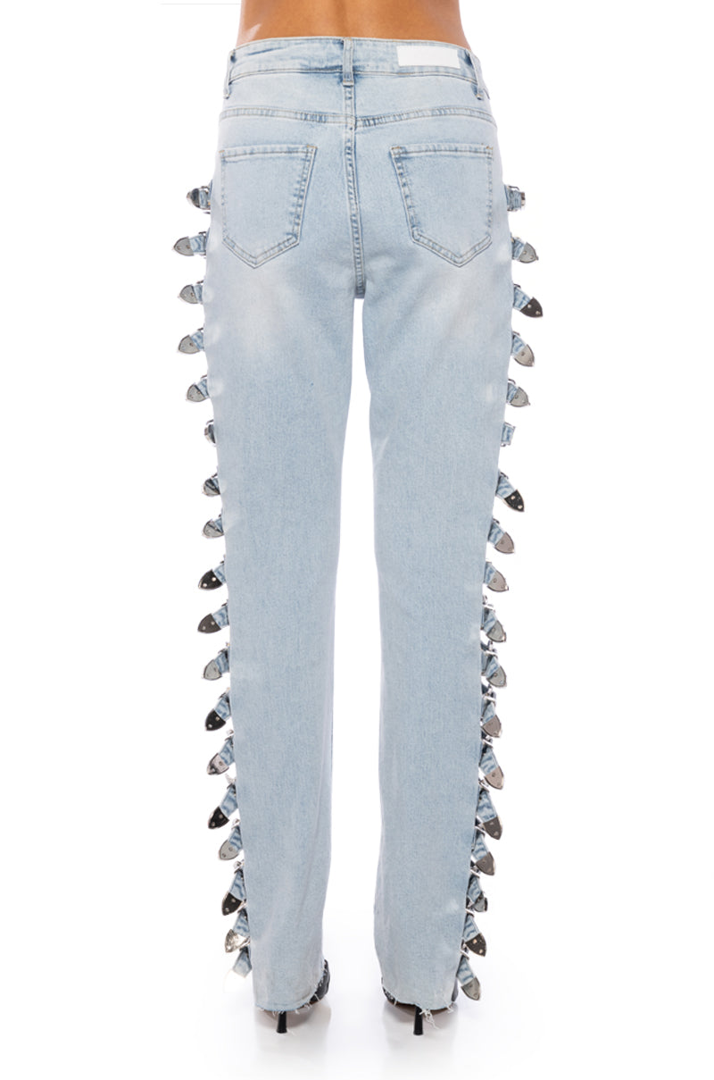 ALL ABOUT BUCKLES WIDE LEG JEANS