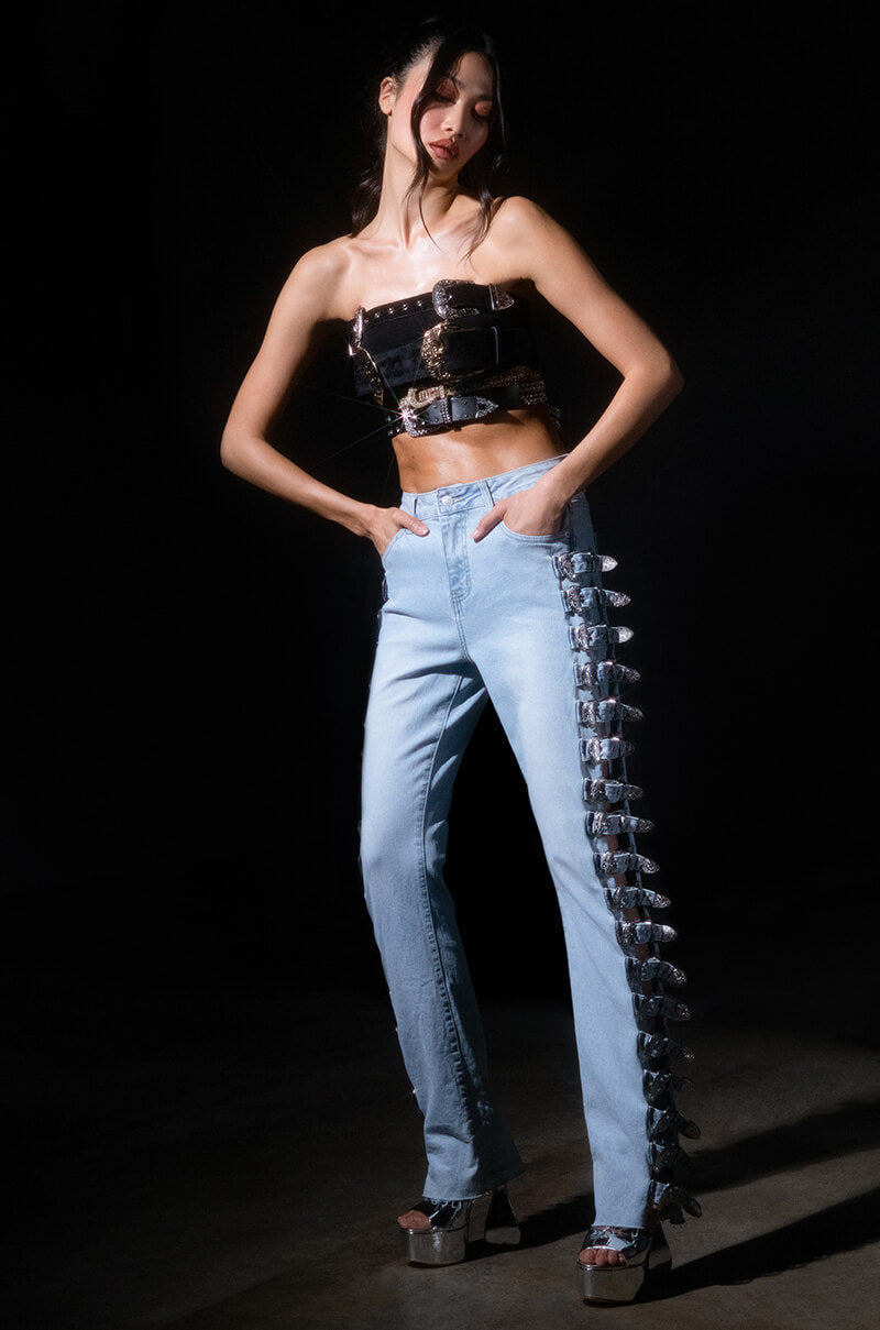 ALL ABOUT BUCKLES WIDE LEG JEANS