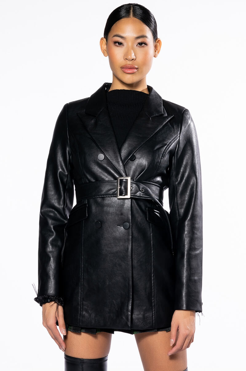 ALL YOU NEED PU BLAZER WITH BELT