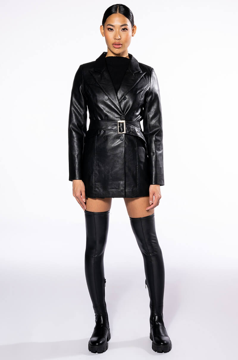 ALL YOU NEED PU BLAZER WITH BELT