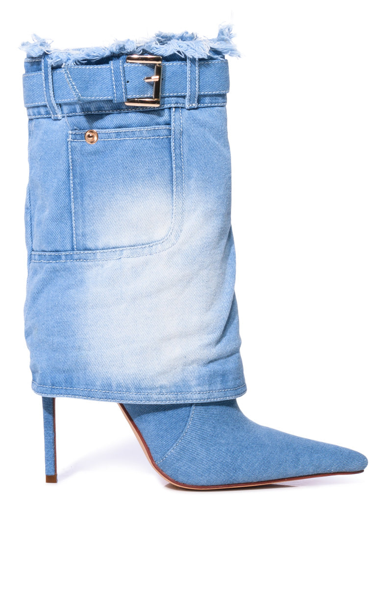 AZALEA WANG KOURT DENIM STILETTO BOOTIE