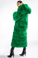 LUXE JENNY FAUX FUR LONG COAT IN GREEN
