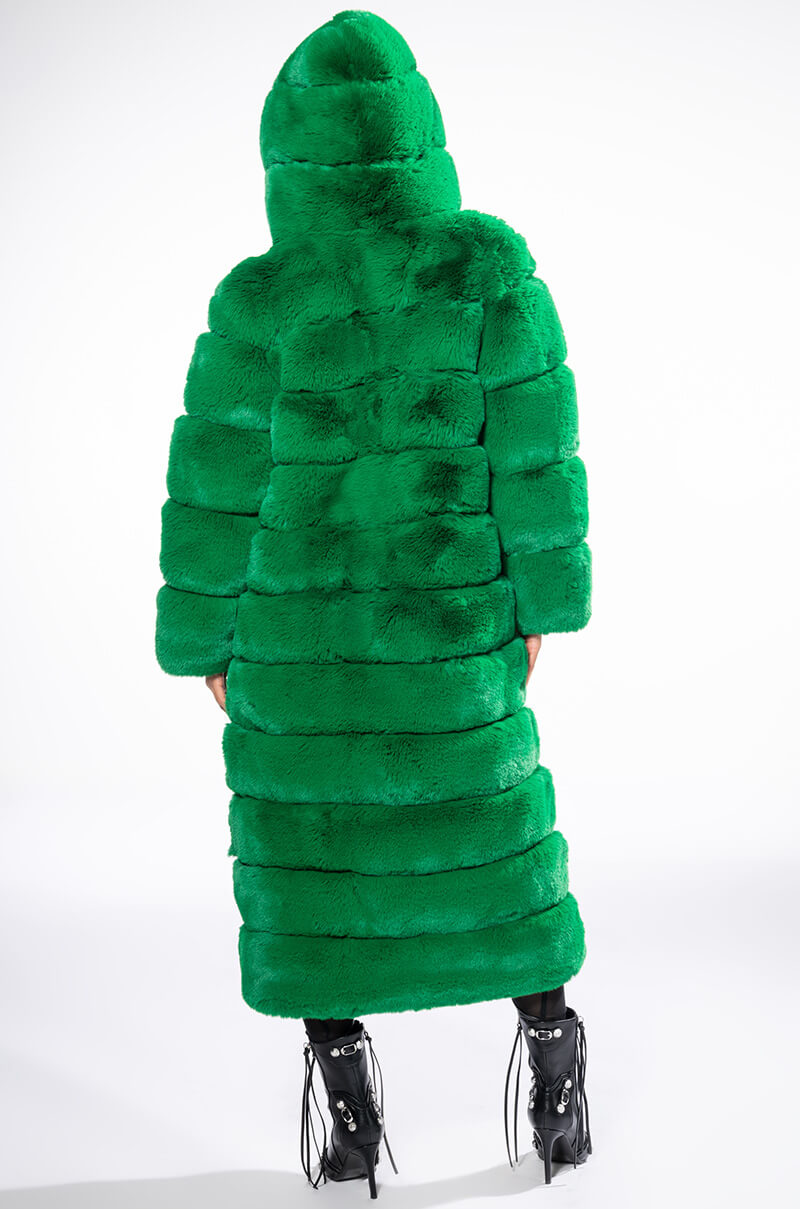 LUXE JENNY FAUX FUR LONG COAT IN GREEN