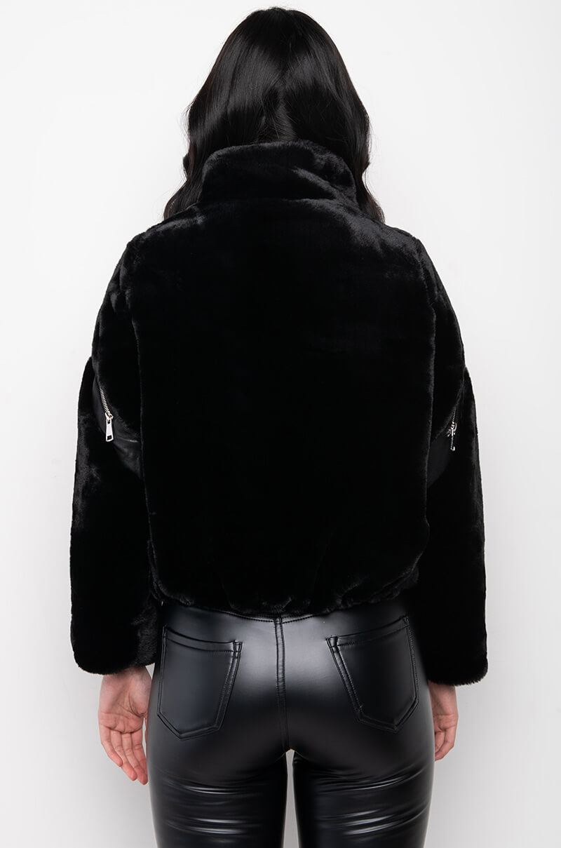 FUZZED UP FAUX FUR BOMBER