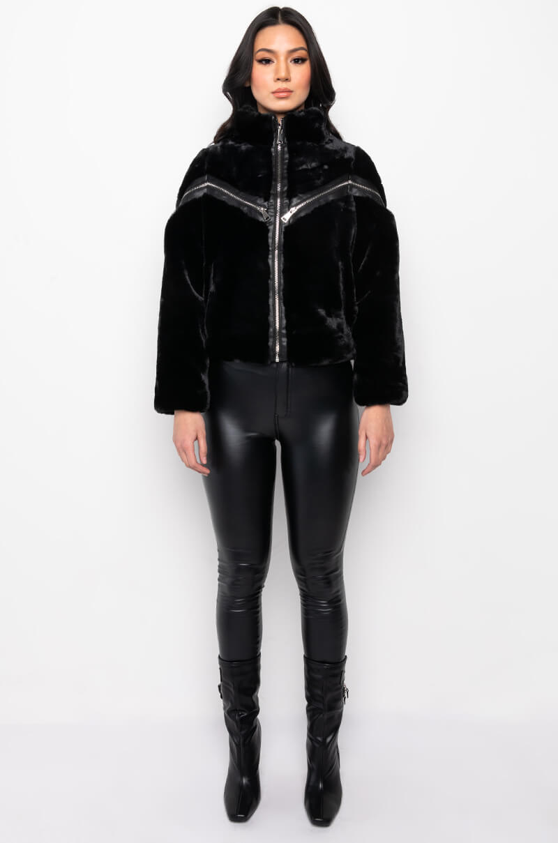 FUZZED UP FAUX FUR BOMBER