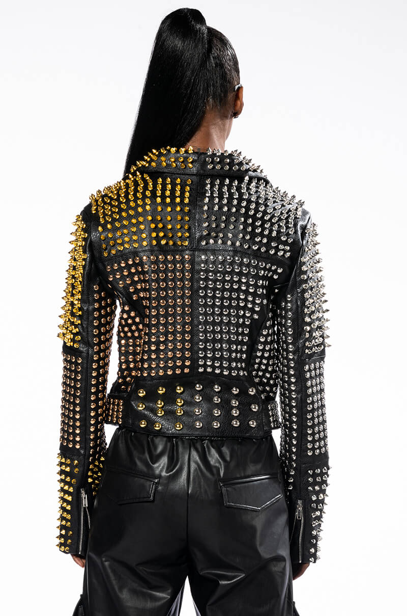 HALF AND HALF GRANDE STUDDED MOTO JACKET
