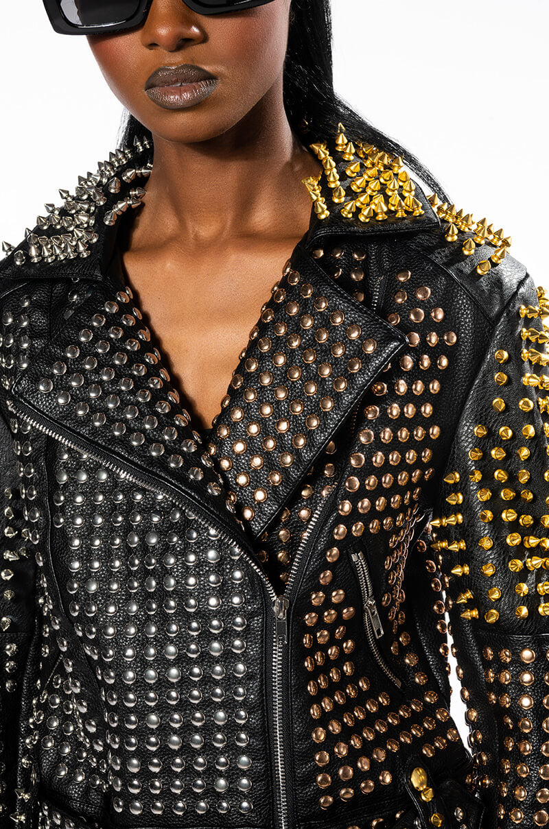 HALF AND HALF GRANDE STUDDED MOTO JACKET