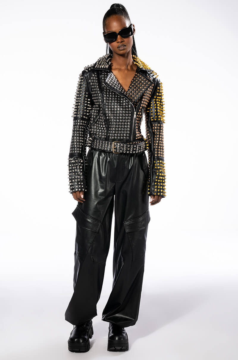 HALF AND HALF GRANDE STUDDED MOTO JACKET