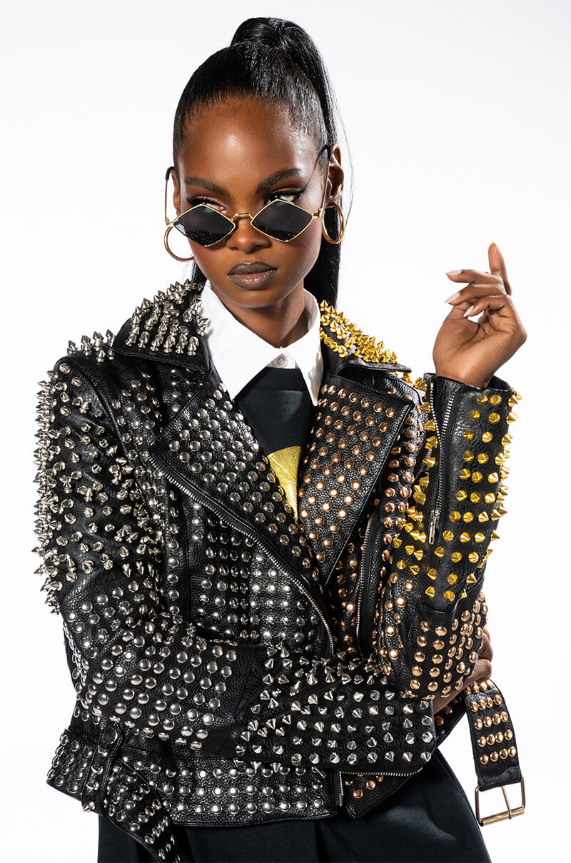 HALF AND HALF GRANDE STUDDED MOTO JACKET