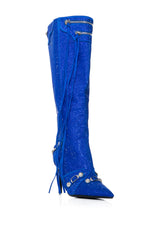 AZALEA WANG JUST FOR YOU RHINESTONE STILETTO BOOT IN BLUE