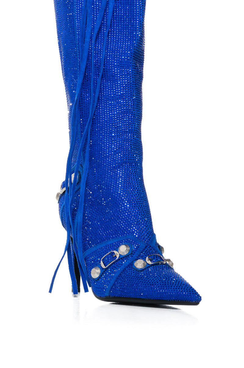 AZALEA WANG JUST FOR YOU RHINESTONE STILETTO BOOT IN BLUE