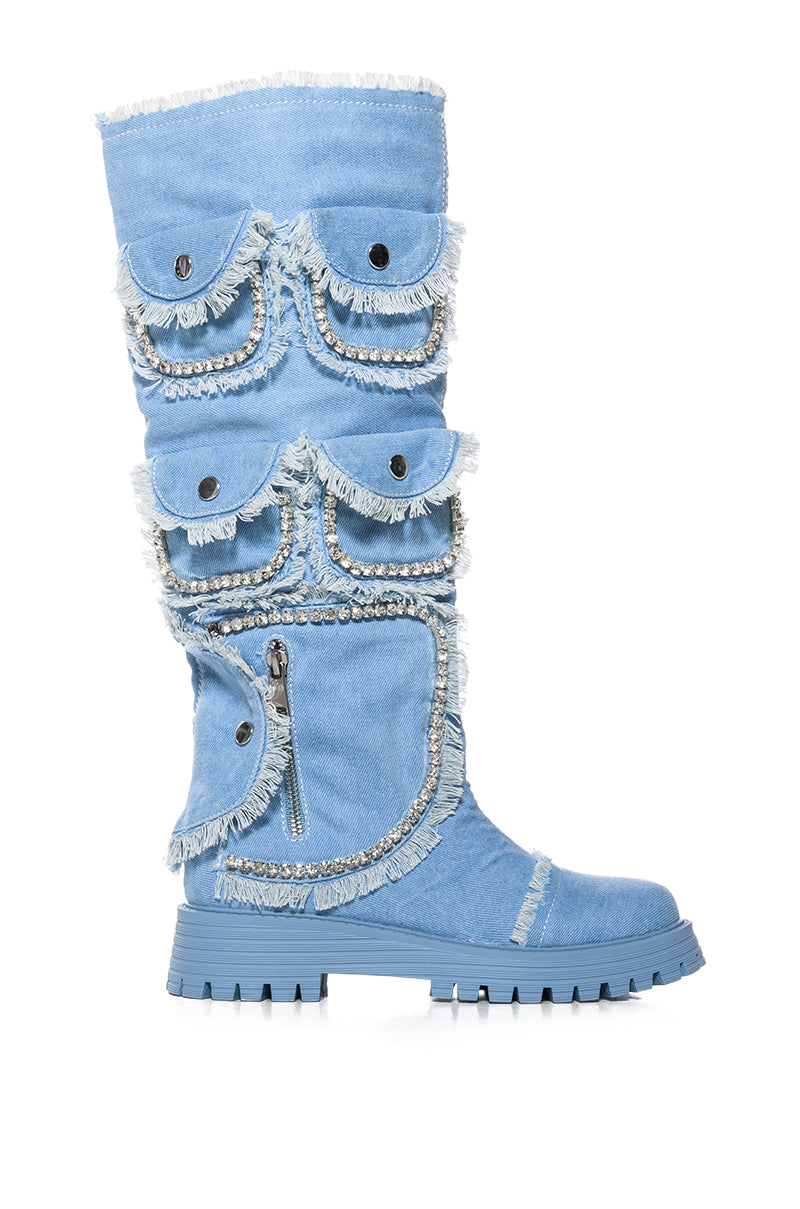 AZALEA WANG MADHU DENIM POCKET DETAIL BOOT