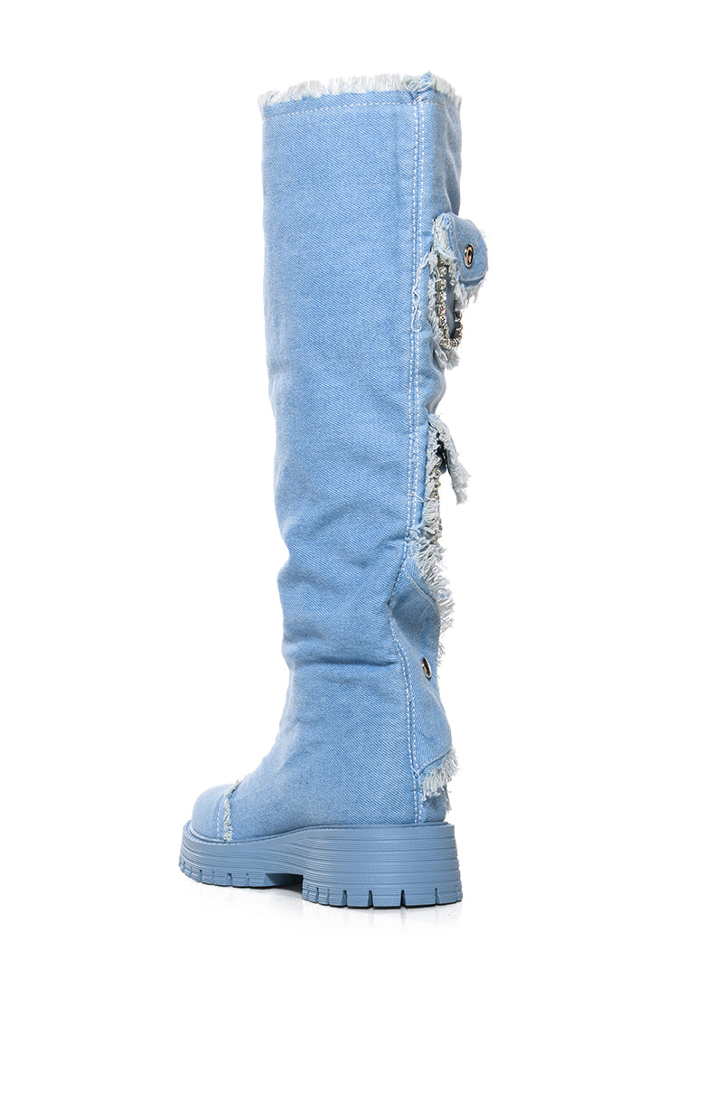AZALEA WANG MADHU DENIM POCKET DETAIL BOOT