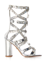 AZALEA WANG NEROLI SILVER CAGED EMBELLISHED SANDAL