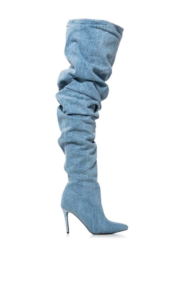 AZALEA WANG OCTAGON DENIM OVER THE KNEE SLOUCH BOOT