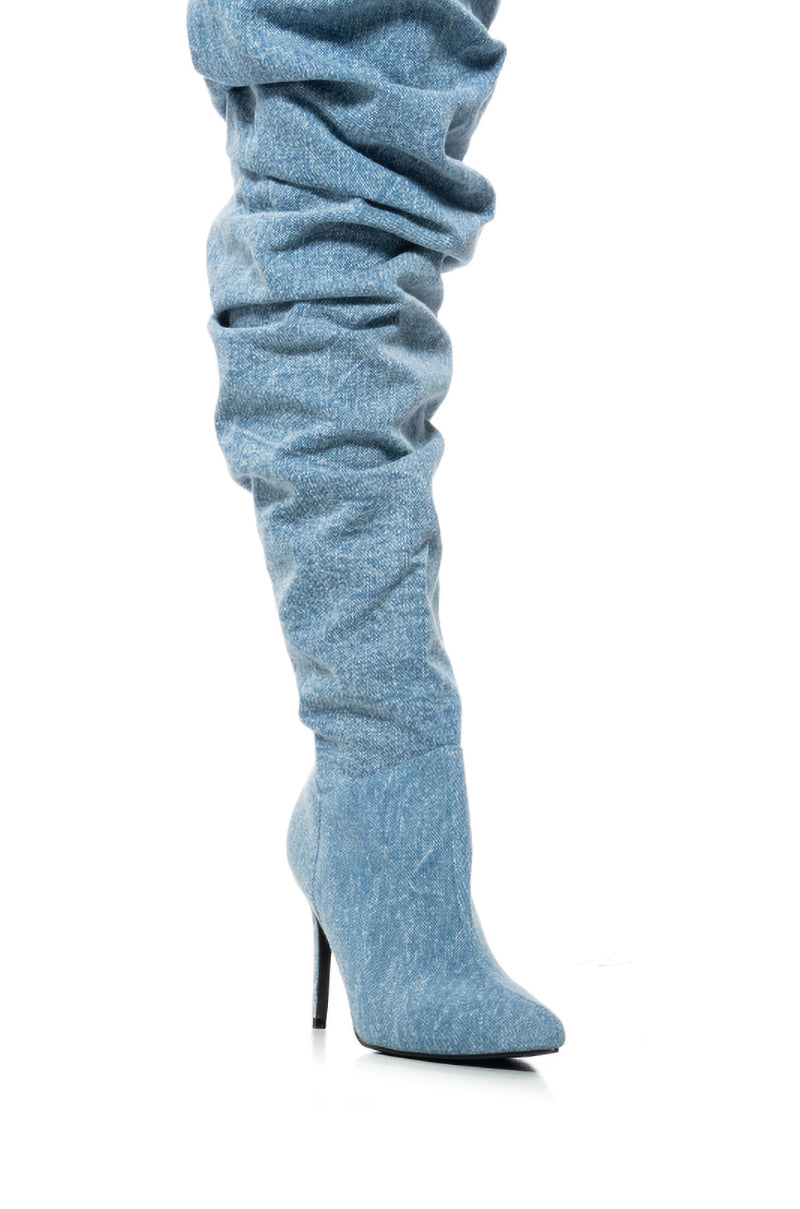 AZALEA WANG OCTAGON DENIM OVER THE KNEE SLOUCH BOOT