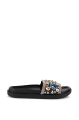AZALEA WANG POLINA EMBELLISHED SLIDE SANDAL IN BLACK