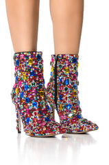 AZALEA WANG POPPY BLINGED STILETTO COCKTAIL BOOTIE IN MULTI