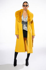 AZALEA WANG PRINCESS YELLOW TRENCH WITH FUR COLLAR