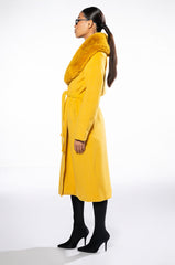 AZALEA WANG PRINCESS YELLOW TRENCH WITH FUR COLLAR