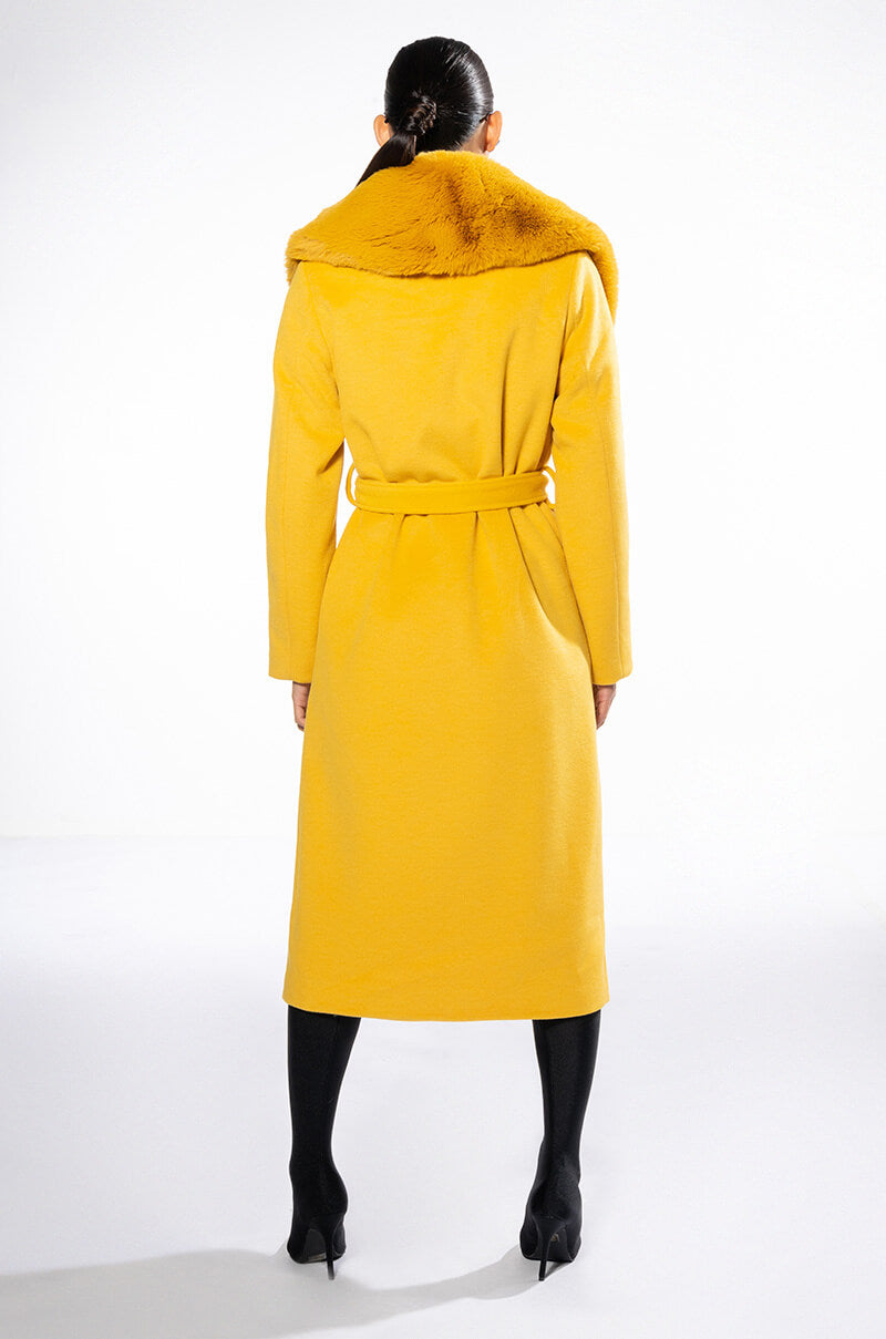 AZALEA WANG PRINCESS YELLOW TRENCH WITH FUR COLLAR