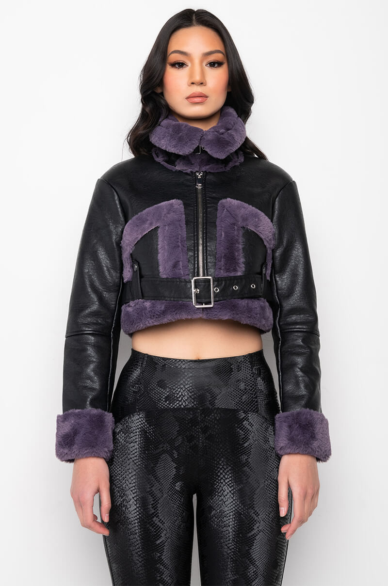 AZALEA WANG PALOMA BONDED FUR PU JACKET