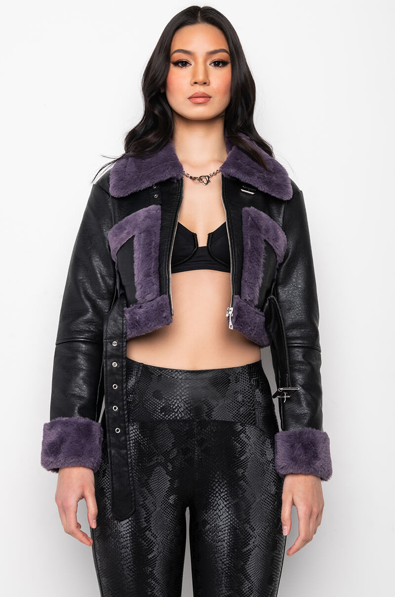 AZALEA WANG PALOMA BONDED FUR PU JACKET
