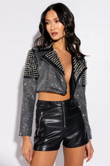 RHINESTONE BOMB CROP MOTO JACKET