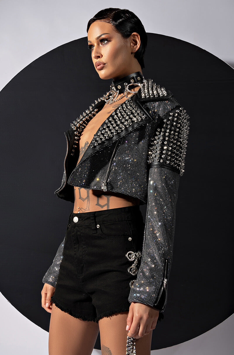 RHINESTONE BOMB CROP MOTO JACKET