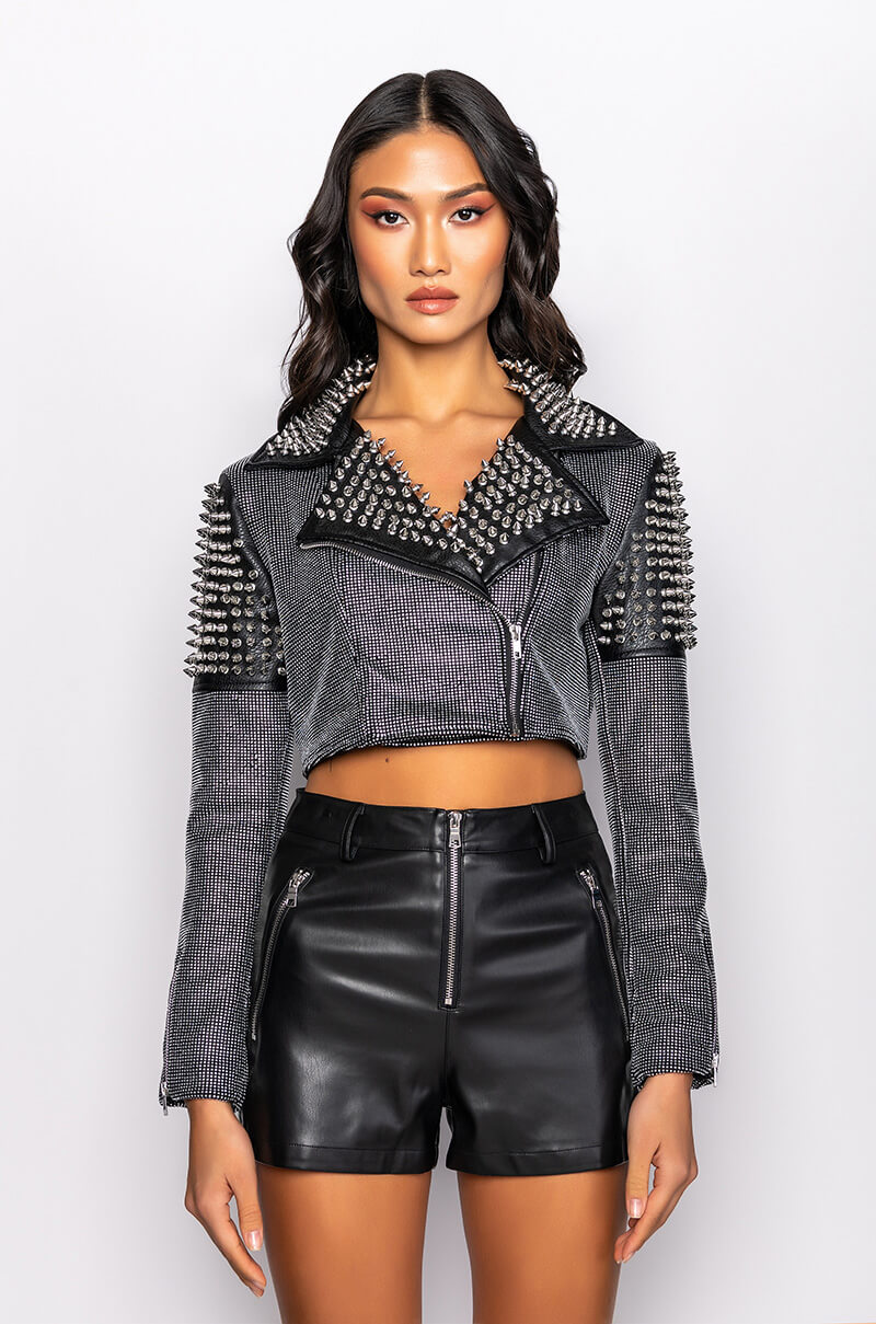 RHINESTONE BOMB CROP MOTO JACKET