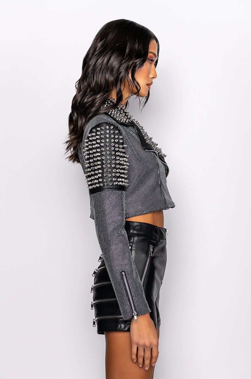 RHINESTONE BOMB CROP MOTO JACKET