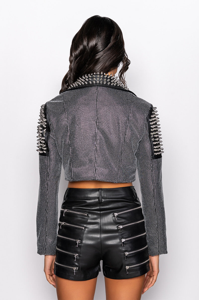 RHINESTONE BOMB CROP MOTO JACKET
