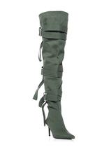 AZALEA WANG RICHMOND STRAPPY UTILITY THIGH HIGH BOOT IN GREEN