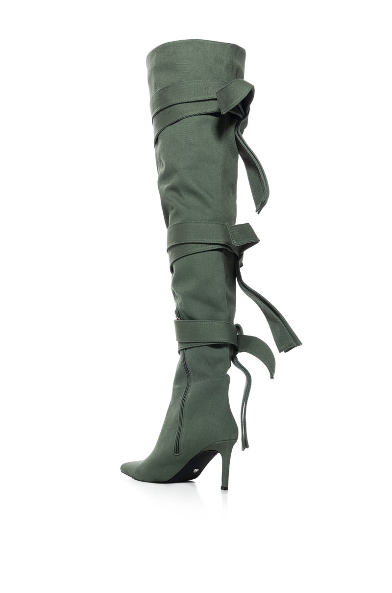 AZALEA WANG RICHMOND STRAPPY UTILITY THIGH HIGH BOOT IN GREEN