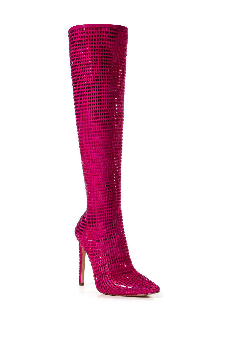 AZALEA WANG STATUE EMBELLISHED STRETCH BOOT IN PINK