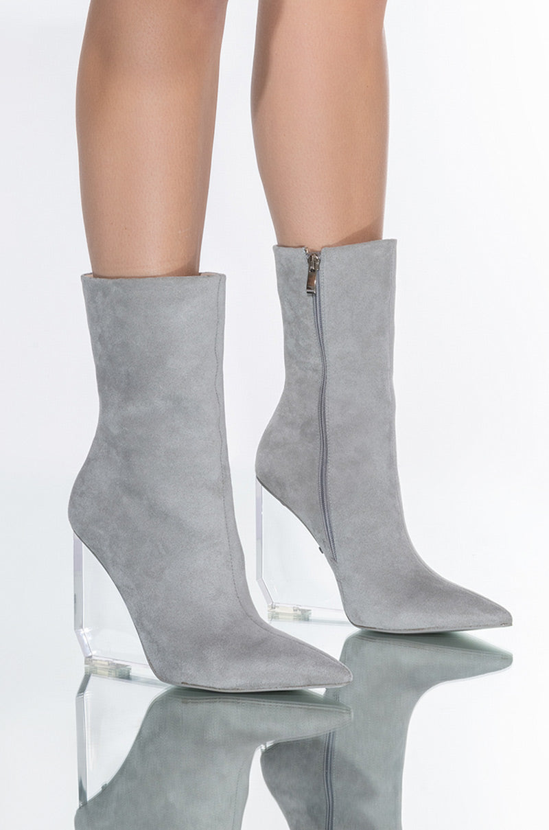 AZALEA WANG STEPPIN ON GLASS WEDGE BOOTIE IN GREY