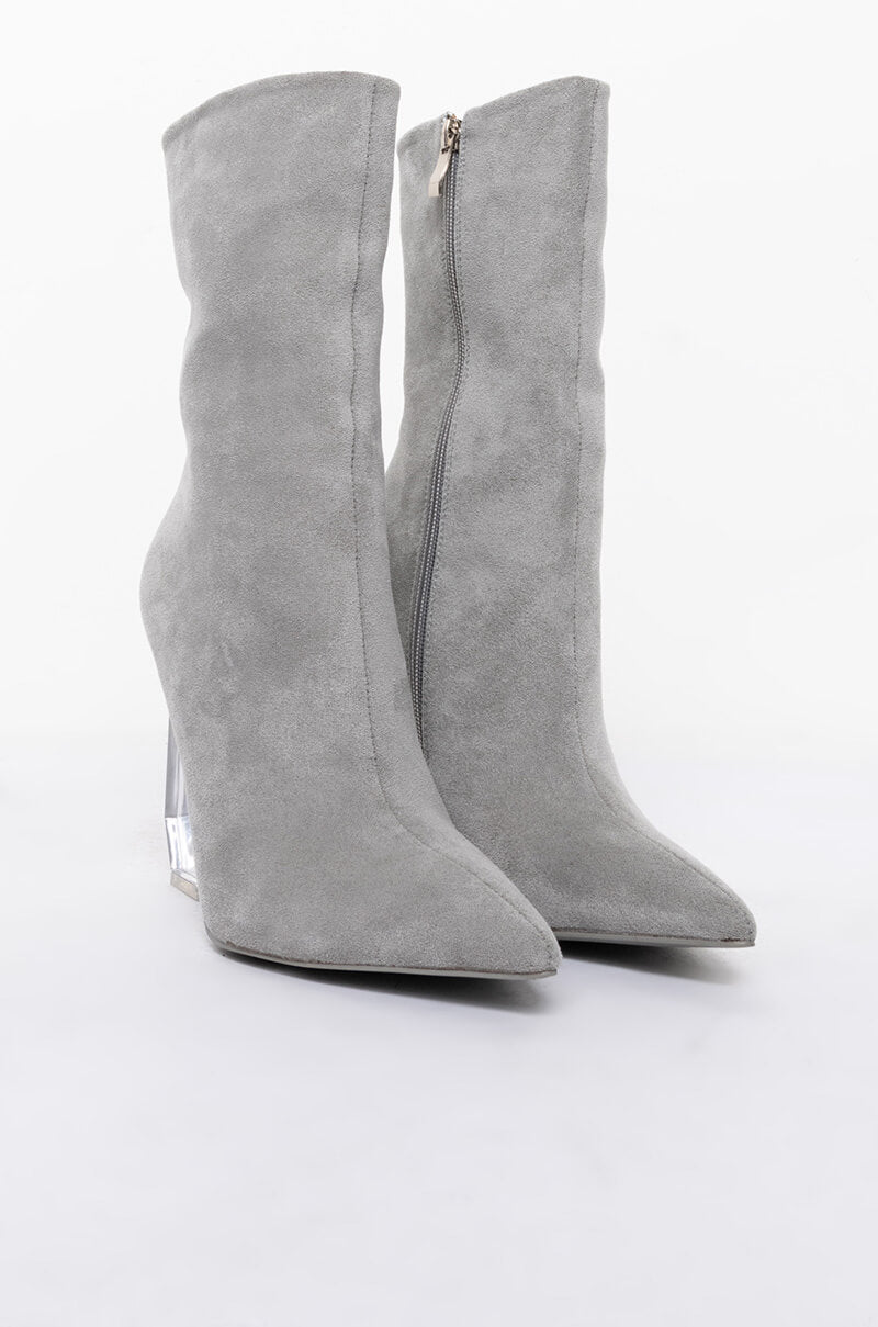AZALEA WANG STEPPIN ON GLASS WEDGE BOOTIE IN GREY