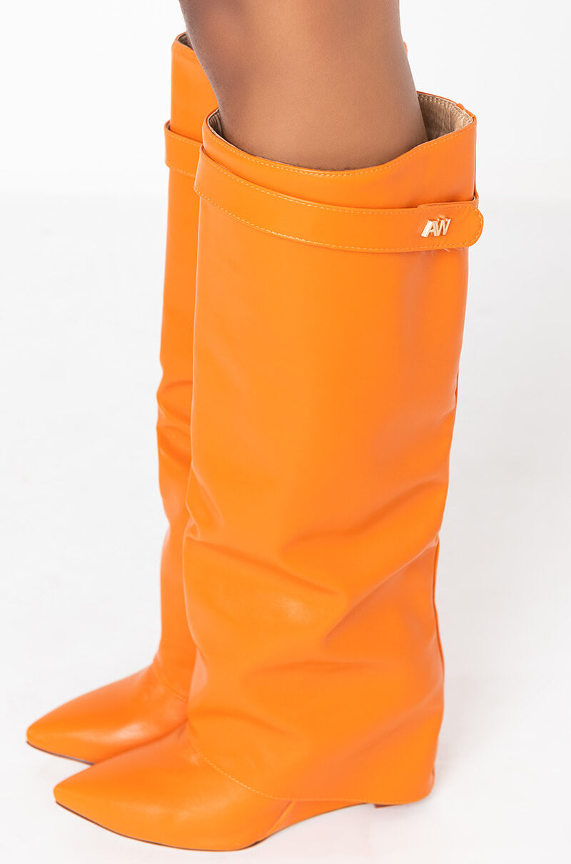 AZALEA WANG STUCK ON YOU WEDGE BOOT IN ORANGE