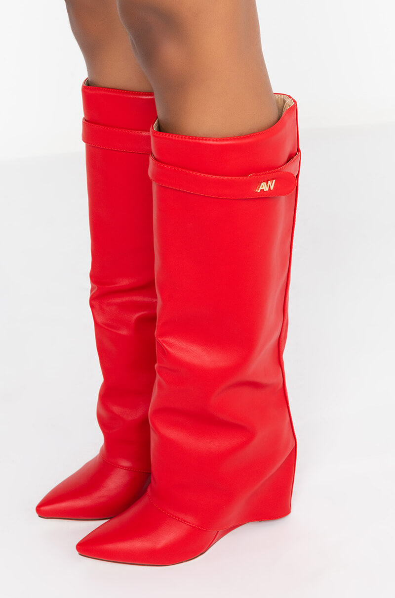 AZALEA WANG STUCK ON YOU WEDGE BOOT IN RED