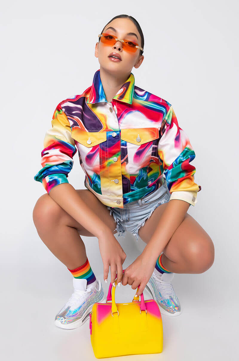 AZALEA WANG SWIRL PRINTED DENIM JACKET