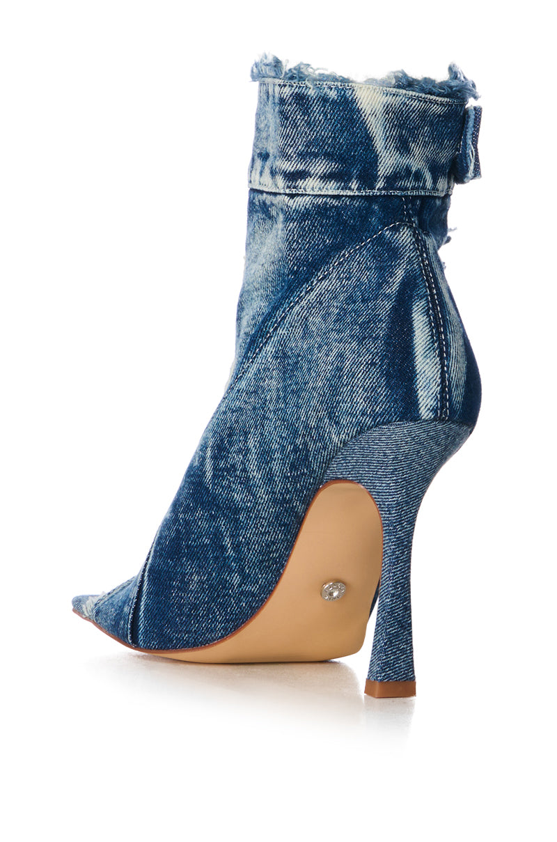 AZALEA WANG TANDY DENIM PEEP TOE BOOTIE