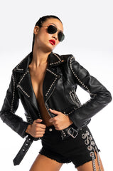 AZALEA WANG STUD LINED MOTO JACKET
