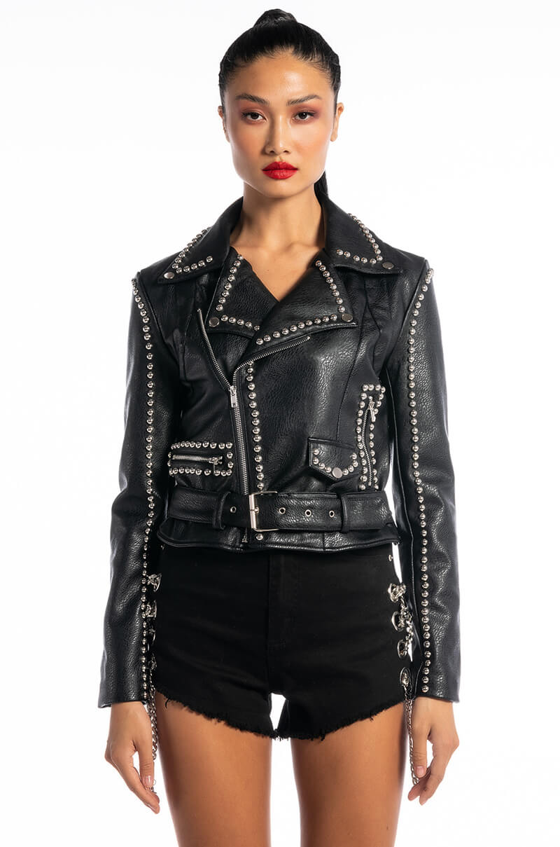 AZALEA WANG STUD LINED MOTO JACKET
