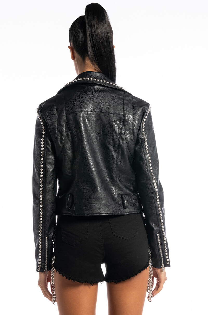 AZALEA WANG STUD LINED MOTO JACKET