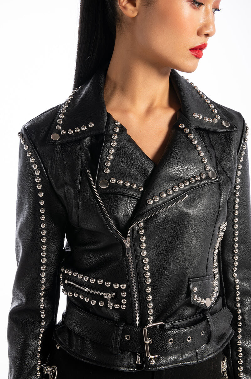 AZALEA WANG STUD LINED MOTO JACKET