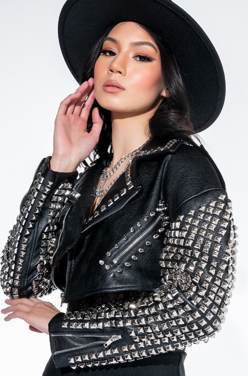 THE ESSENTIAL MOTO JACKET WITH STUDDED ARMS