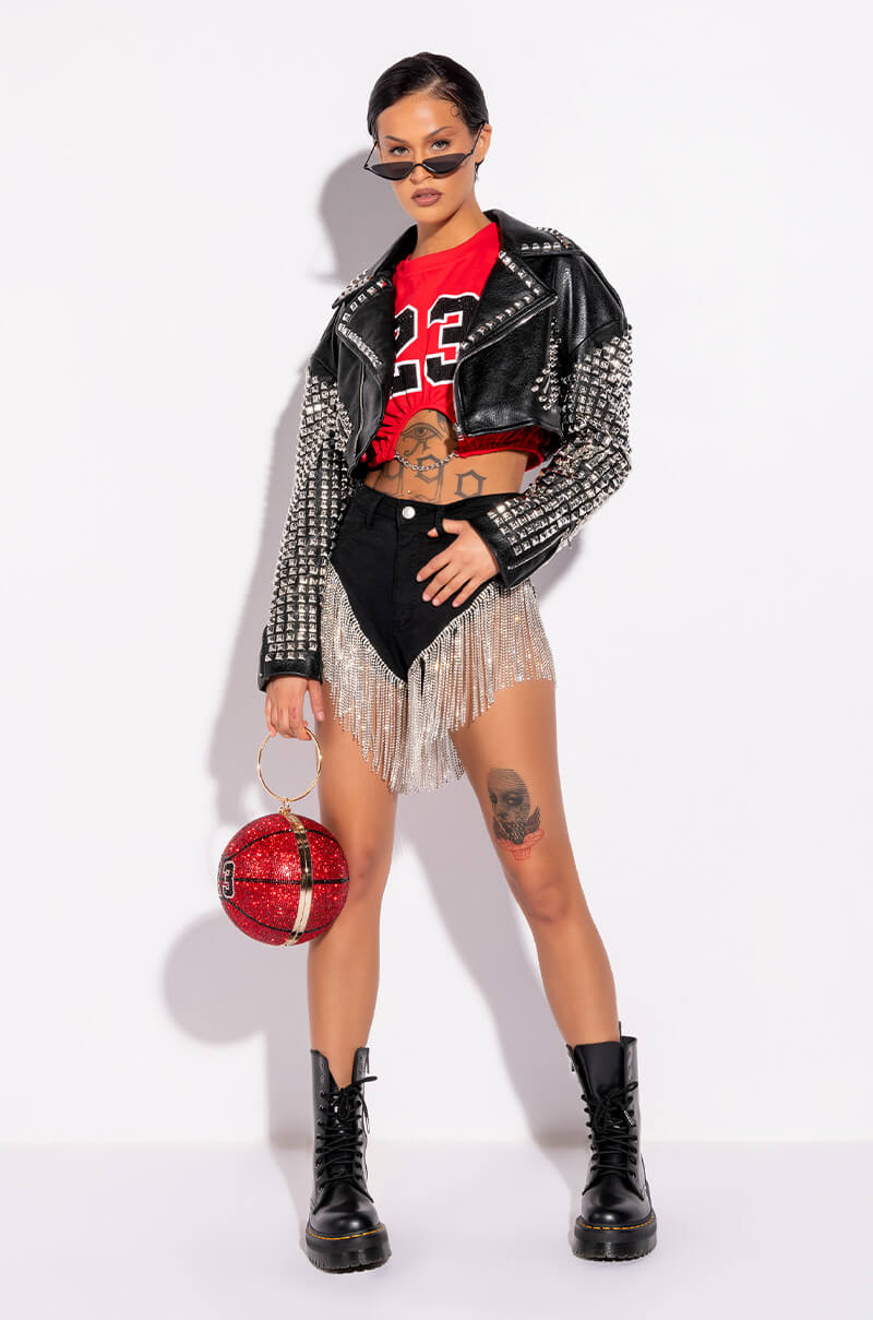 THE ESSENTIAL MOTO JACKET WITH STUDDED ARMS