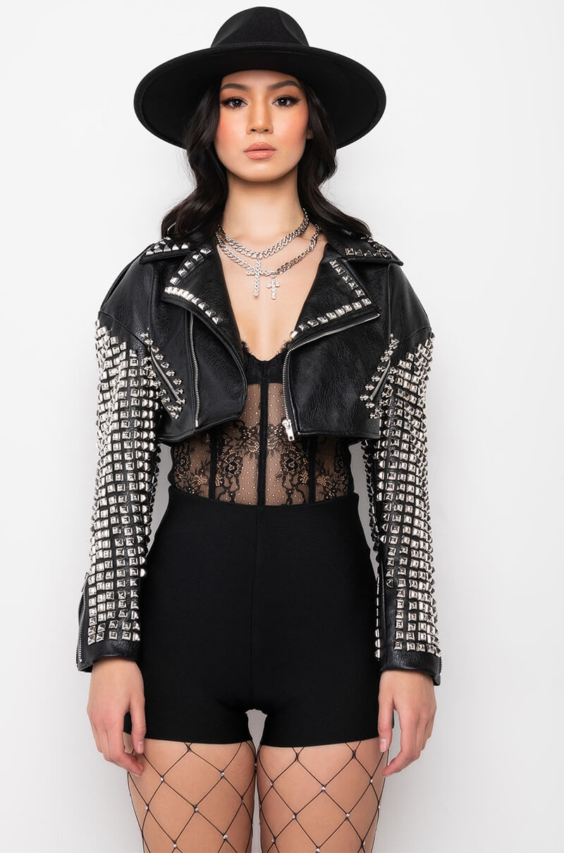 THE ESSENTIAL MOTO JACKET WITH STUDDED ARMS