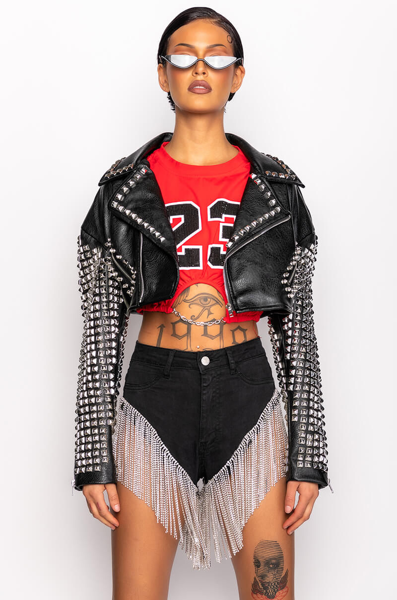 THE ESSENTIAL MOTO JACKET WITH STUDDED ARMS